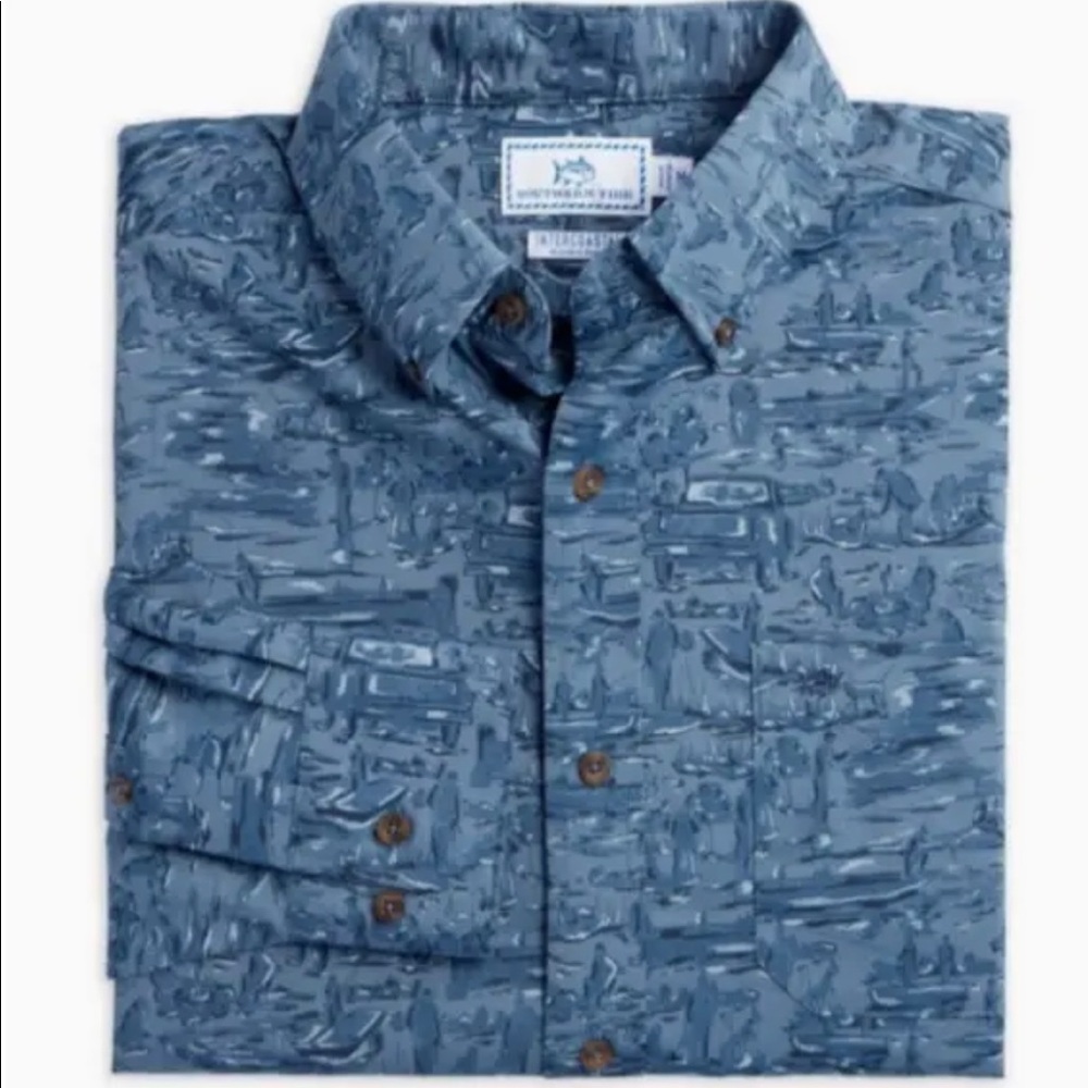 Southern Tide Blue Haze  Intercoastal Printed Perform Sport Shirt Blue Size XL